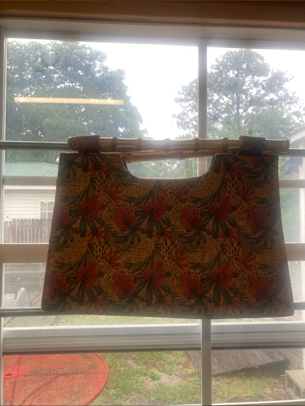 Floral Bamboo-Handle Tote Bag in Multicolor